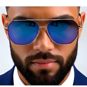Rimless Sunglasses Blue Mirror Flat Lens Fashion Women Aviator Style Beach Gafas